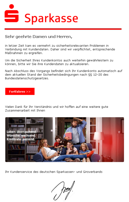 Phishing-Mail Sparkasse