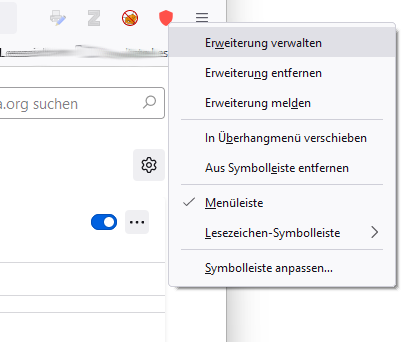 Bildschirmfoto zeigt Abschalten des Plugins bei bei Firefox