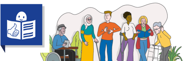 Eine Zeichnung verschiedener Menschen.