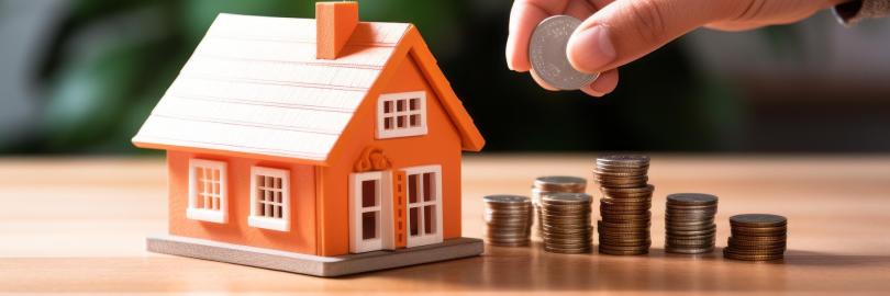 kleines Haus mit geldstapeln