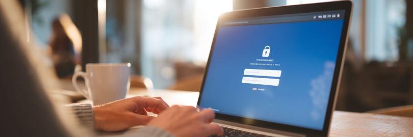 Benutzer, der sich auf einem Laptop-Bildschirm in einen Passwort-Manager einloggt.