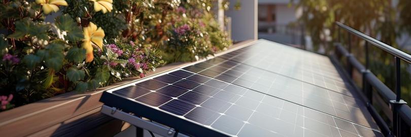 ein Balkon mit Blumen und Solarmodule