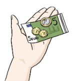 Zeichnung von Geld in der Hand.