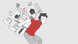 Grafik_Mann schleppt schwere Pakete auf seinem Rücken