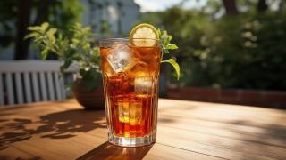 ein Glas Eistee mit Eiswürfel