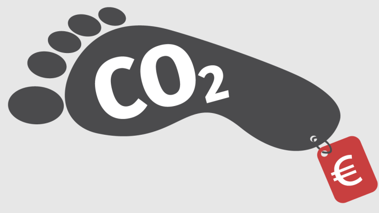 Ein Fußabdruck mit dem Wort CO2 und einem Preisschild